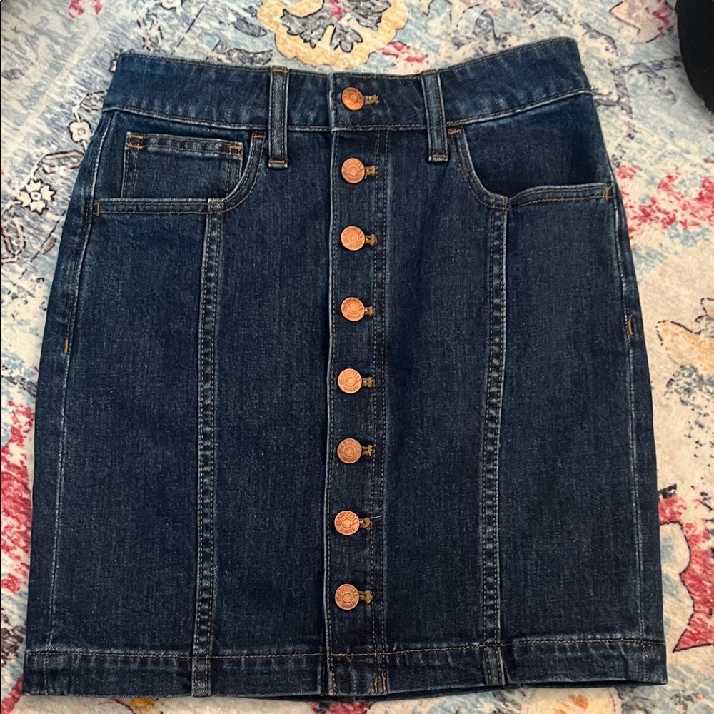 Madewell Dark Blue Button-Front Pencil Skirt